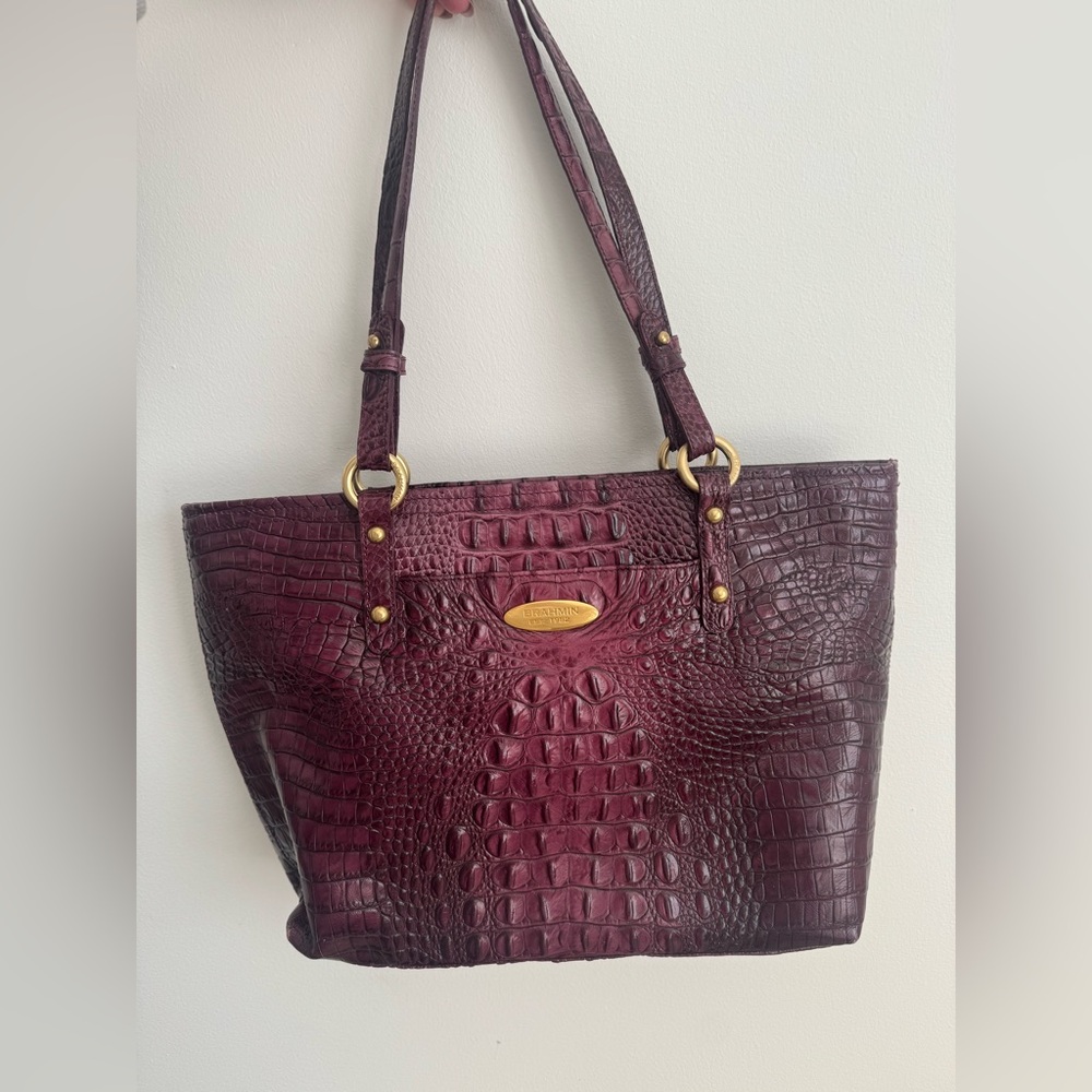 Brahmin Deep Burgundy Croc-Embossed Tote